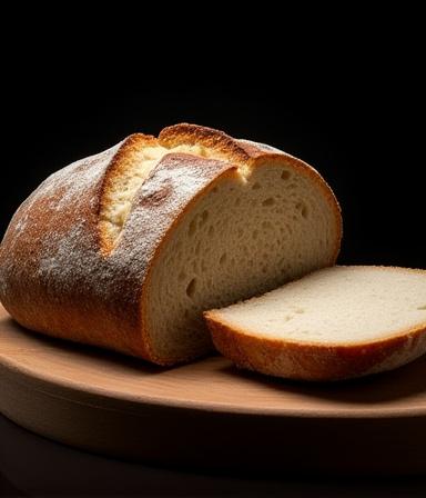 Naturally leavened sourdough bread with a flaky crust.