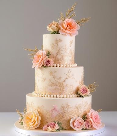 A beautifully decorated multi-tiered custom cake.